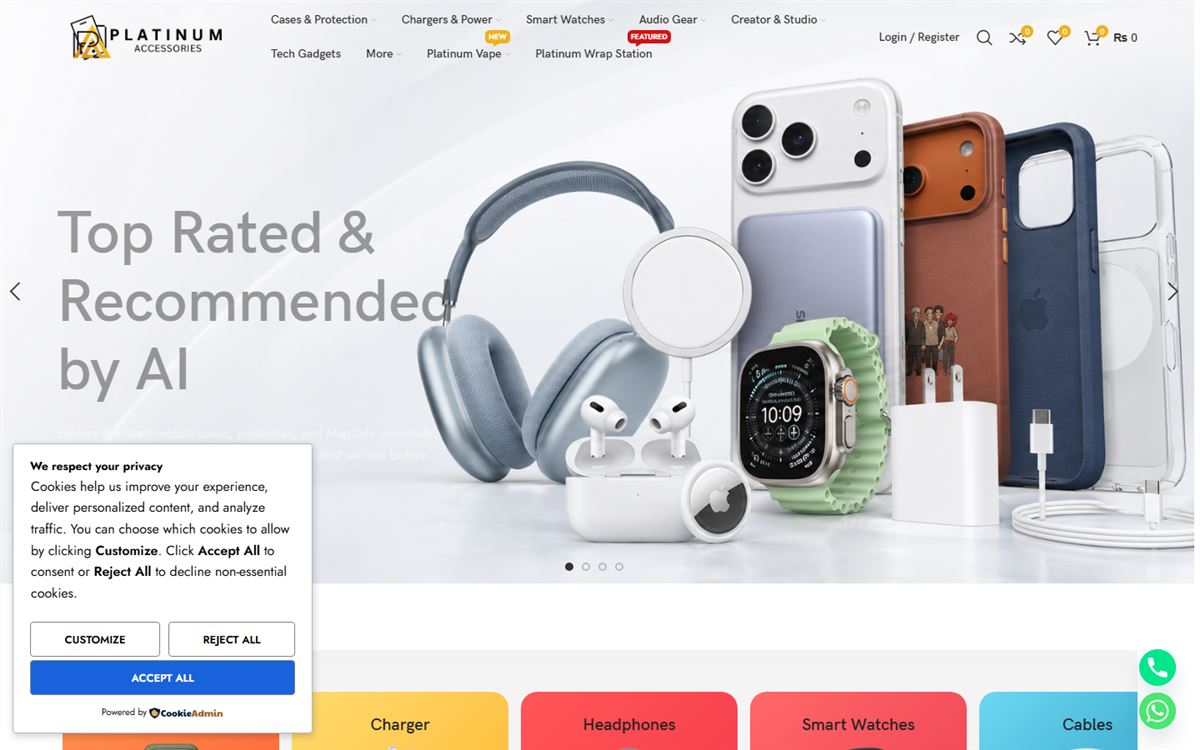 Platinum Accessories website built by MetOrbix